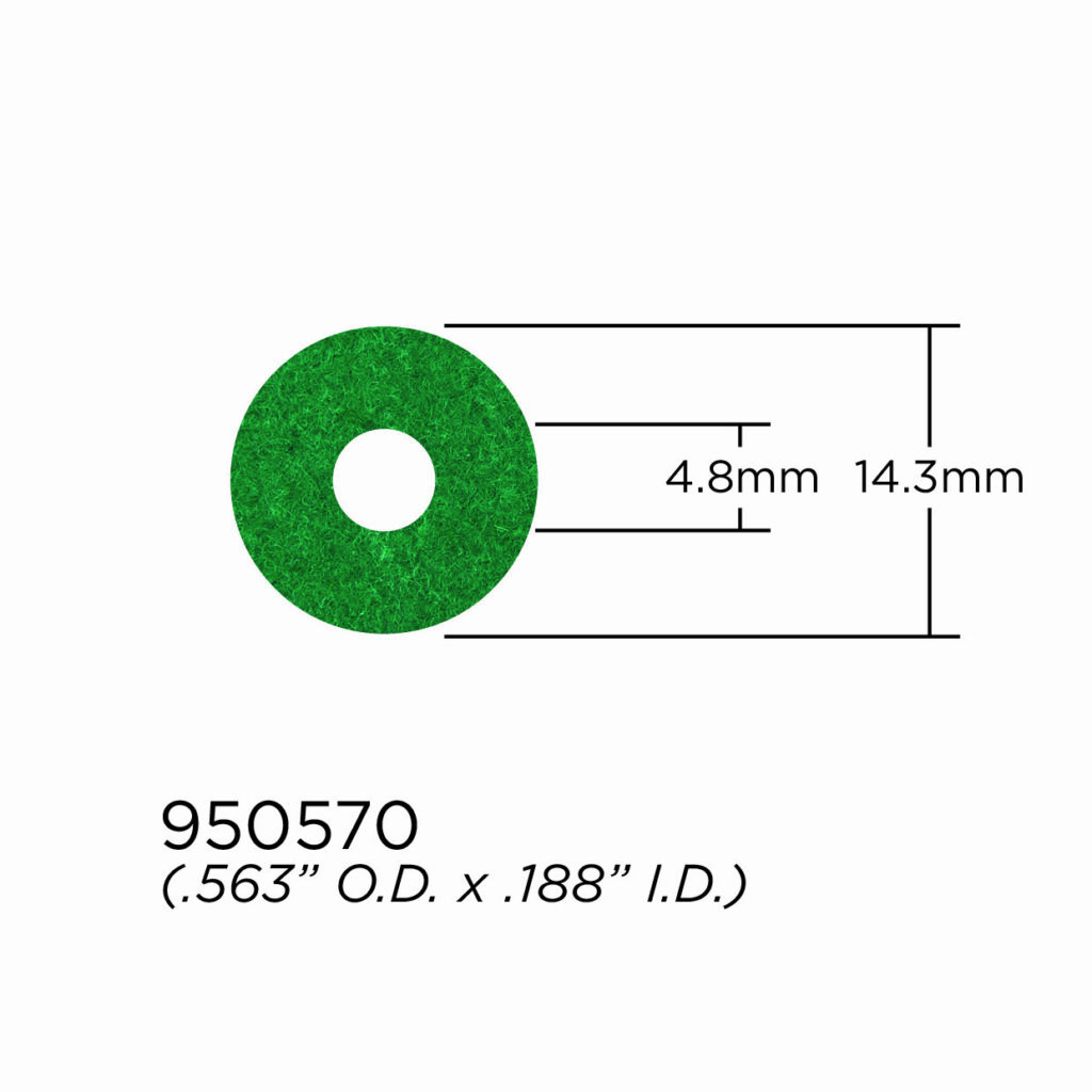 Valve Stem and Fingerbutton Washer - 1.6mm Felt Washer - Green - 14.3mm OD x 4.8mm ID