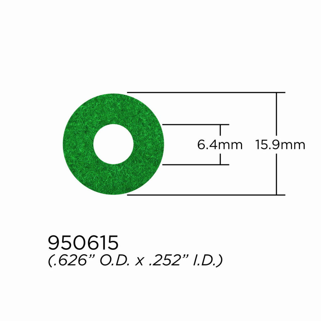 Valve Stem and Fingerbutton Washer - 1.6mm Felt Washer - Green - 15.9mm OD x 6.4mm ID