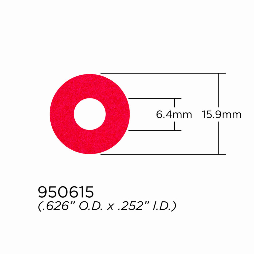 Valve Stem and Fingerbutton Washer - 1.6mm Felt Washer - Red - 15.9mm OD x 6.4mm ID