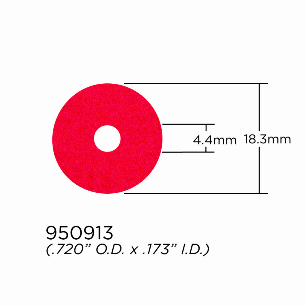Valve Stem and Fingerbutton Washer - 2.4mm Felt Washer - Red - 18.3mm OD x 4.4mm ID