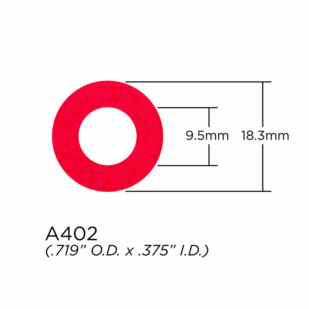 Top Cap Washer - 2.4mm Felt Washer - Red - 18.3mm OD x 9.5mm ID