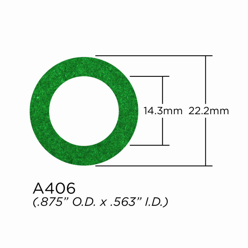Top Cap Washer - 1.6mm Felt Washer - Green - 22.2mm OD x 14.3mm ID