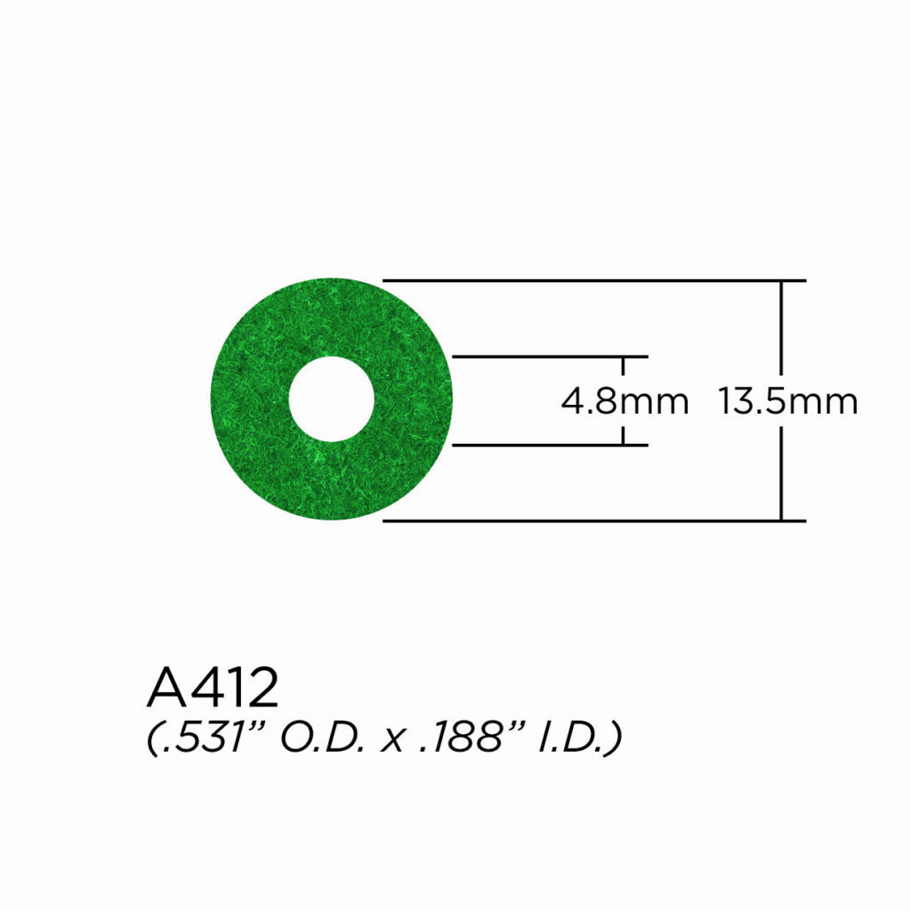 Valve Stem and Fingerbutton Washer - 1.6mm Felt Washer - Green - 13.5mm OD x 4.8mm ID