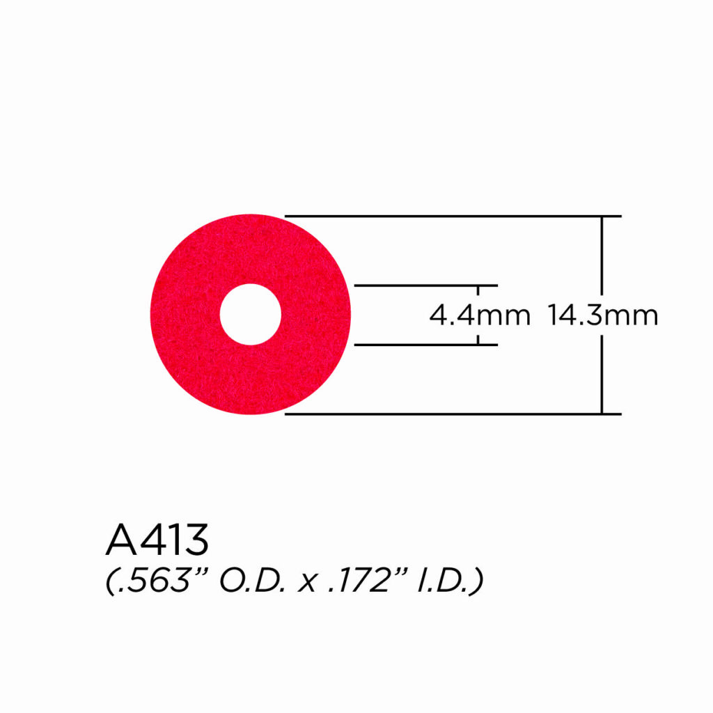 Valve Stem and Fingerbutton Washer - 2.4mm Felt Washer - Red - 14.3mm OD x 4.4mm ID